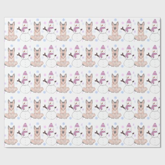 German Shepherd Dog en Snowman Cadeaupapier (Vlak)