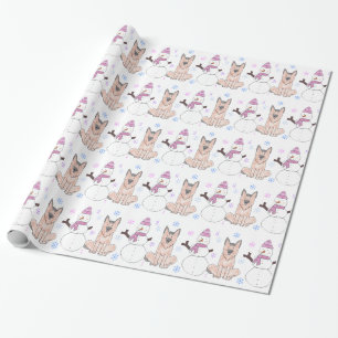 German Shepherd Dog en Snowman Cadeaupapier