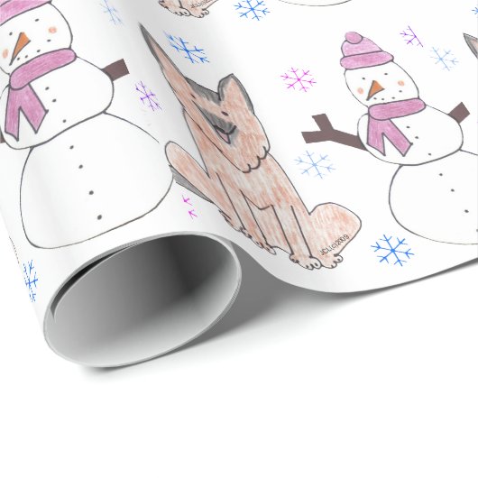 German Shepherd Dog en Snowman Cadeaupapier (Rol Hoek)