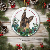 German Shepherd Dog Evergreen Berry Wreath Keramisch Ornament