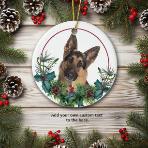 German Shepherd Dog Evergreen Berry Wreath Keramisch Ornament