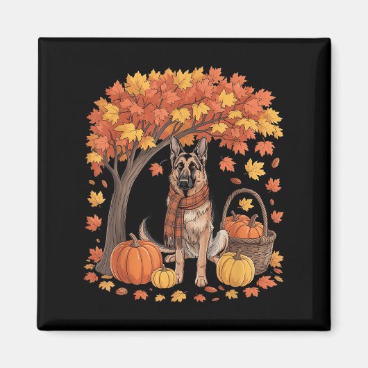 German Shepherd Dog Fall Scarf Pumpkin Autumn Than Magneet (Voorkant)
