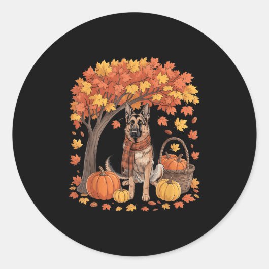 German Shepherd Dog Fall Scarf Pumpkin Autumn Than Ronde Sticker (Voorkant)