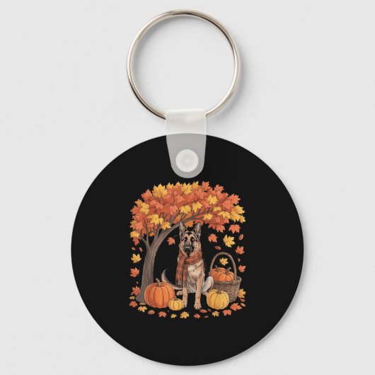 German Shepherd Dog Fall Scarf Pumpkin Autumn Than Sleutelhanger (Voorkant)