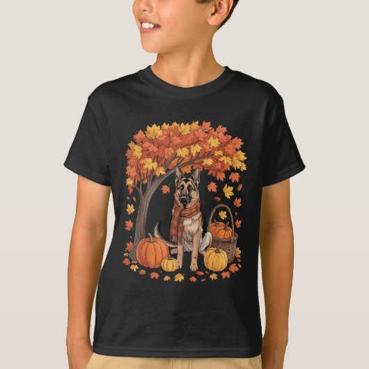 German Shepherd Dog Fall Scarf Pumpkin Autumn Than T-shirt (Voorkant)