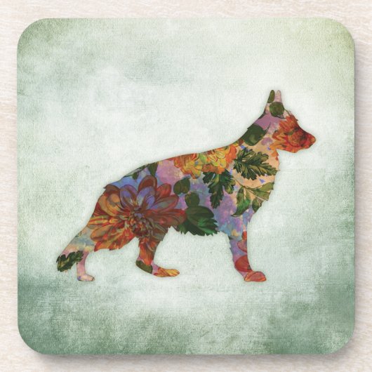 German Shepherd Dog Floral on Green Bier Onderzetter (Voorkant)