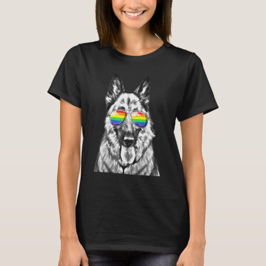 German Shepherd Dog Gay Pride Flag Sunbril Lgbt T-shirt (Voorkant)