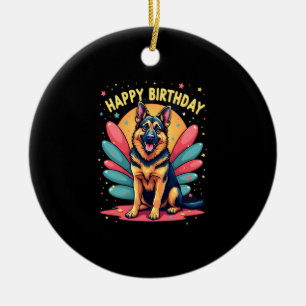 German Shepherd Dog Gelukkige Verjaardag Party She Keramisch Ornament