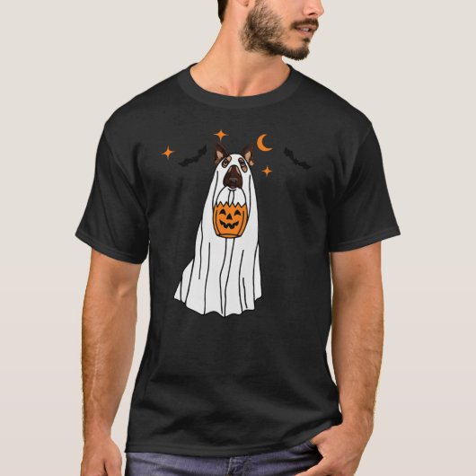 German Shepherd Dog Ghost and Pumpkin Halloween Fu T-shirt (Voorkant)