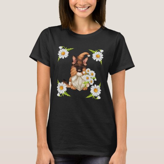 German Shepherd Dog Gnome For Spring Floral Daisy T-shirt (Voorkant)