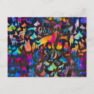 German Shepherd Dog GSD - Waterverf Silhouettes Briefkaart
