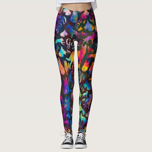 German Shepherd Dog GSD - Waterverf Silhouettes Leggings (Voorkant)