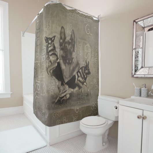 German Shepherd Dog - GSD Word Art Douchegordijn (In situ)