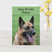 German Shepherd Dog, Happy Birthday, gepersonalise Kaart (Gele Bloem)