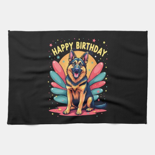 German Shepherd Dog Happy Birthday Party Shep Clot Theedoek (Horizontaal)
