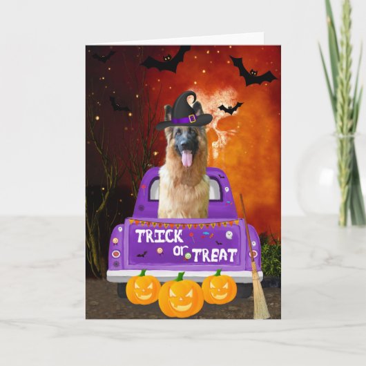 German Shepherd Dog in Halloween Truck Kaart (Voorkant)