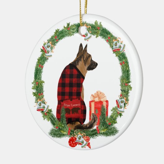German Shepherd Dog in kerstmis Wreater Keramisch Ornament (Links)