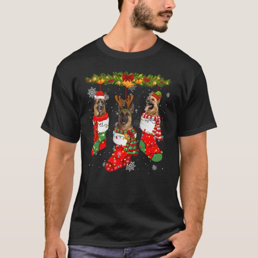 German Shepherd Dog In Socks Christmas Lights Swea T-shirt (Voorkant)