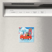 German Shepherd Dog kerstbezorging Truck Snow Magneet (Insitu (Vaatwasser))