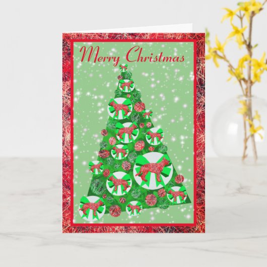 German Shepherd Dog kerstboom w/Cute Bow Kaart (Gele Bloem)