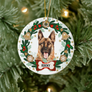 German Shepherd Dog Kersthond Cookie Wreate Keramisch Ornament