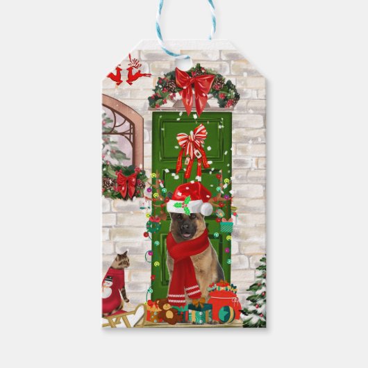 German Shepherd Dog Kerstmis Cadeaulabel (Voorkant)