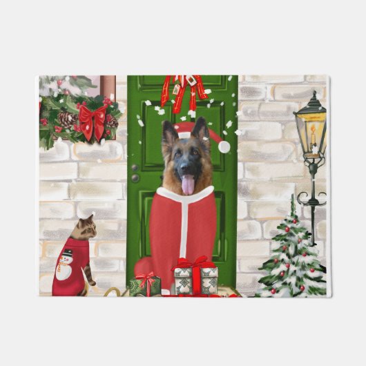 German Shepherd Dog Kerstmis Deurmat (Voorkant)