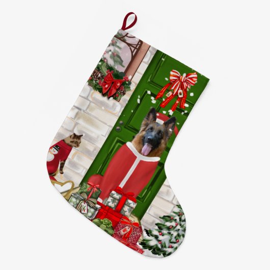 German Shepherd Dog Kerstmis Grote Kerstsok (Voorkant (Hangend))