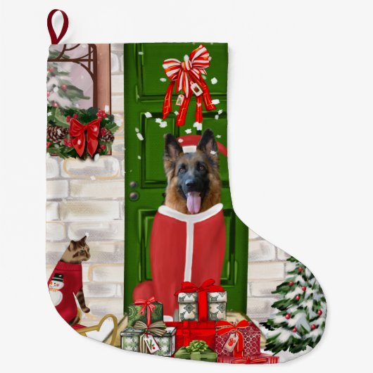 German Shepherd Dog Kerstmis Grote Kerstsok (Voorkant)