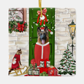 German Shepherd Dog Kerstmis Keramisch Ornament