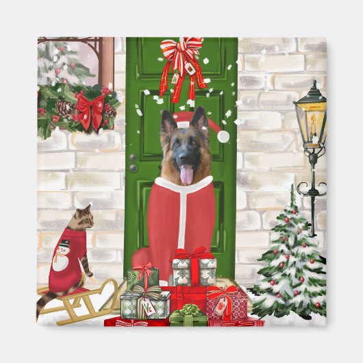 German Shepherd Dog Kerstmis Magneet (Voorkant)