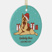 German Shepherd Dog Kerstmis Snowy Winter Holiday Keramisch Ornament (Rechts)