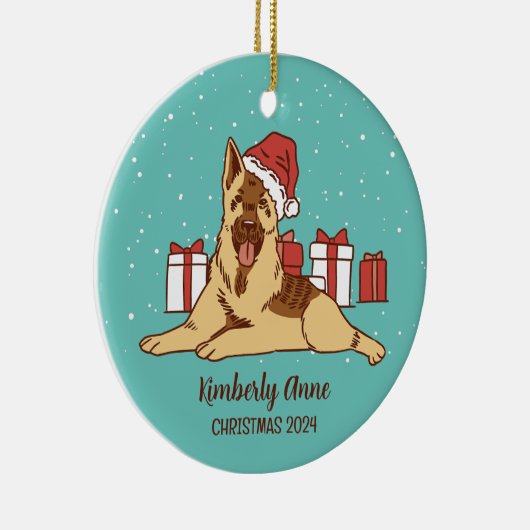 German Shepherd Dog Kerstmis Snowy Winter Holiday Keramisch Ornament (Rechts)