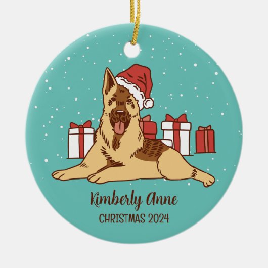 German Shepherd Dog Kerstmis Snowy Winter Holiday Keramisch Ornament (Voorkant)