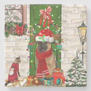 German Shepherd Dog Kerstmis Stenen Onderzetter