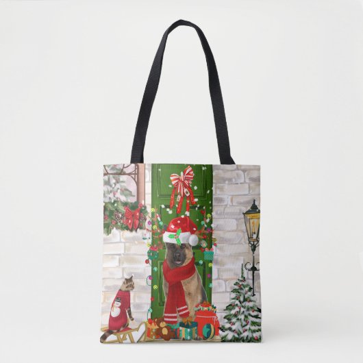 German Shepherd Dog Kerstmis Tote Bag (Voorkant)
