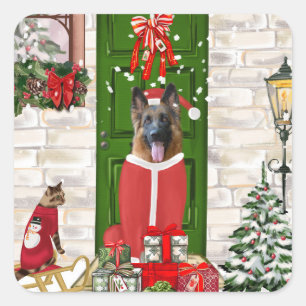 German Shepherd Dog Kerstmis Vierkante Sticker