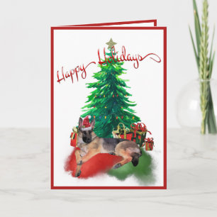 German Shepherd Dog Laying by Christmas Tree Notitiekaartje