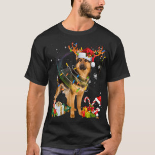 German Shepherd Dog licht Santa Hat Xmas Tree Chr T-shirt