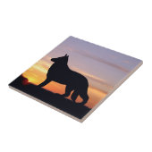 German Shepherd Dog Luminescent Sunset Silhouette Tegeltje (Zijkant)