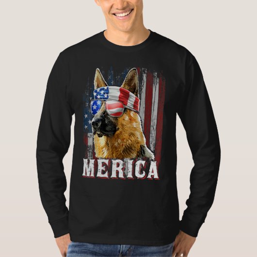 German Shepherd Dog Merica 4/th of Juli American F T-shirt (Voorkant)