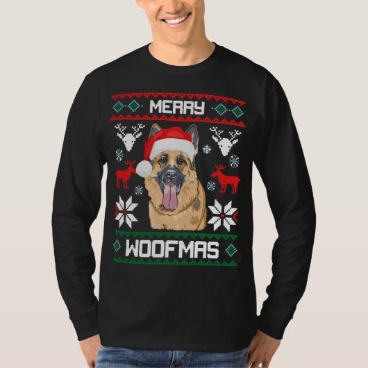 German Shepherd Dog Merry Woofmas kerstcadeau T-shirt (Voorkant)