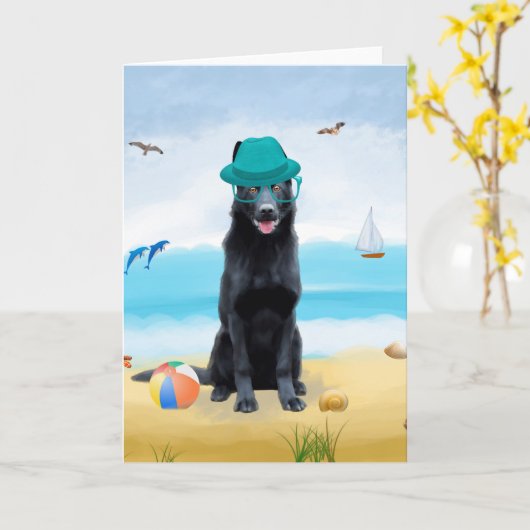 German Shepherd Dog on Beach Kaart (Gele Bloem)