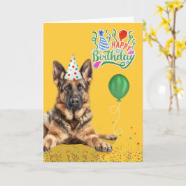 German Shepherd Dog Party Hat Yellow Birthday Kaart