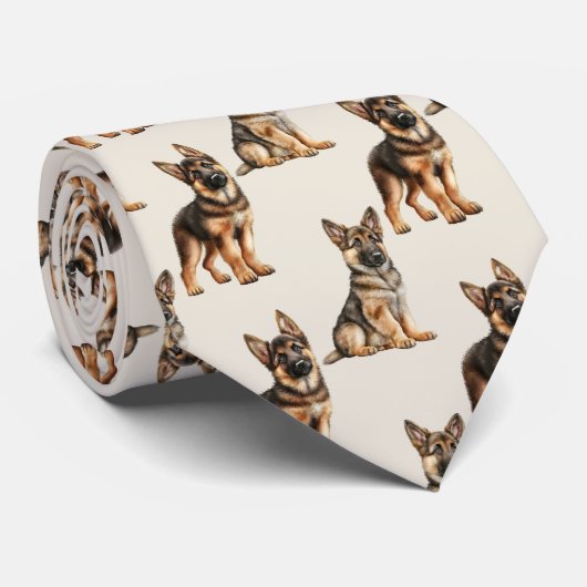 German Shepherd Dog Pattern Stropdas (Opgerold)