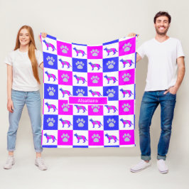 German Shepherd Dog & Paw Print Hot Pink en Blue Fleece Deken