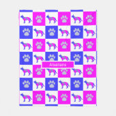 German Shepherd Dog & Paw Print Hot Pink en Blue Fleece Deken (Voorkant)