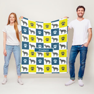 German Shepherd Dog & Paw Print Yellow Grid Fleece Deken