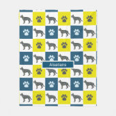 German Shepherd Dog & Paw Print Yellow Grid Fleece Deken (Voorkant)