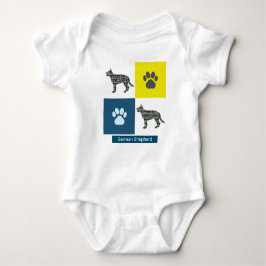 German Shepherd Dog & Paw Y&B Grid Square Romper